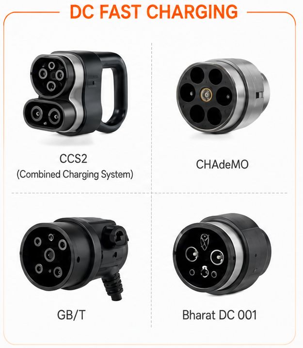 DC Fast Charging Connectors - CCS2, CHAdeMO, GB/T, Bharat DC 001